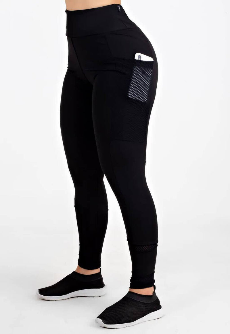 Calça Legging Feminina Cintura Alta Fitness Preta com Bolso de Tela