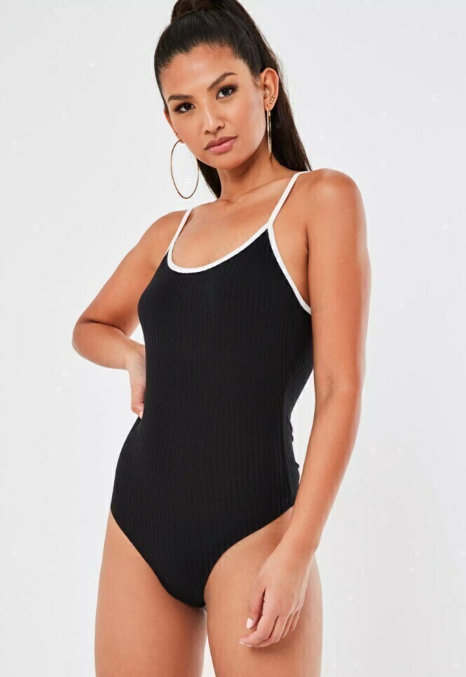 Body Feminino Regata Alcinha Preto Detalhe Branco